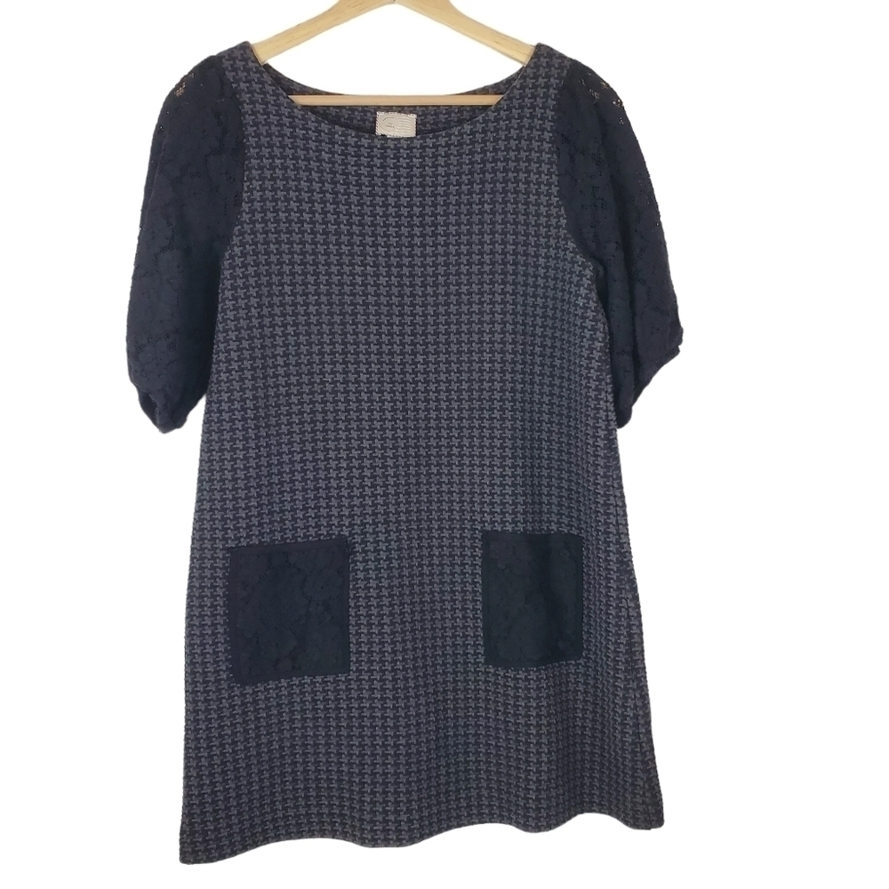 POSTMARK XS Mini Dress Shift Houndstooth Gray Black‎ Goth Emo Punk
